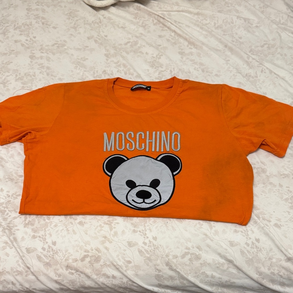 Moschino Kids Orange Tee with Bear Graphic